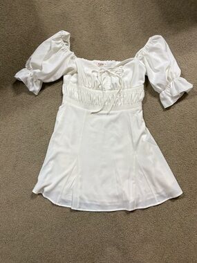 White Puff Sleeve Mini Dress with Sweetheart Neckline